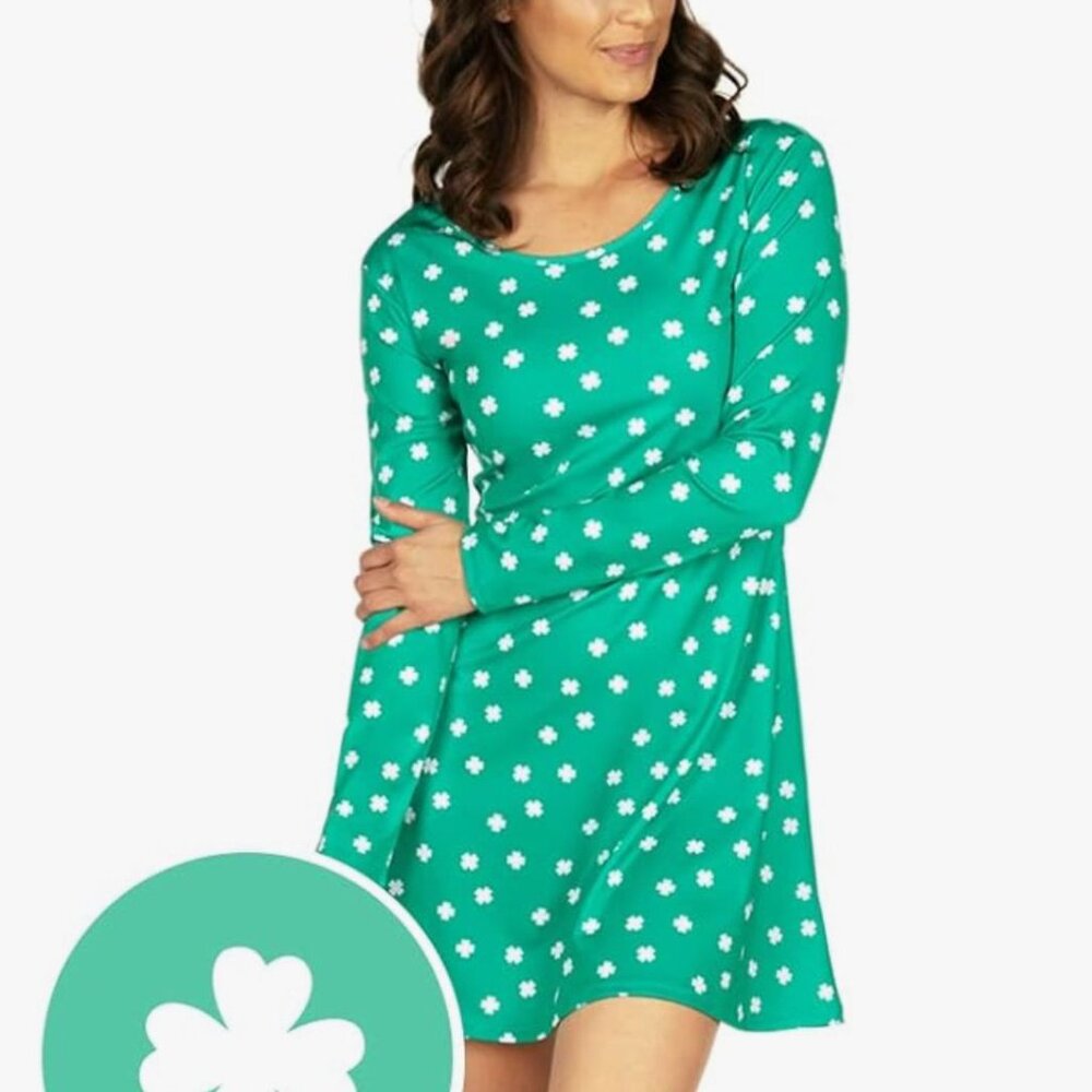 Tipsy‎ Elves St Patricks Day Clover Confetti Dress Womens Green White Shamrock - Picture 3 of 6